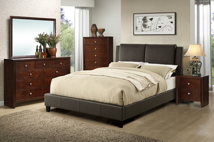Poundex F9336Q 4 pc proctor brown faux leather queen bedroom set