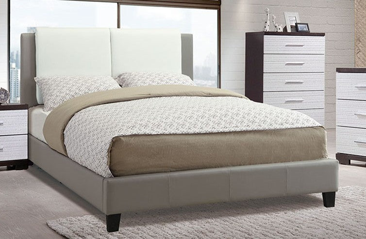 F9337Q Charlton home seth white and grey faux leather queen bed set euro slat kit included