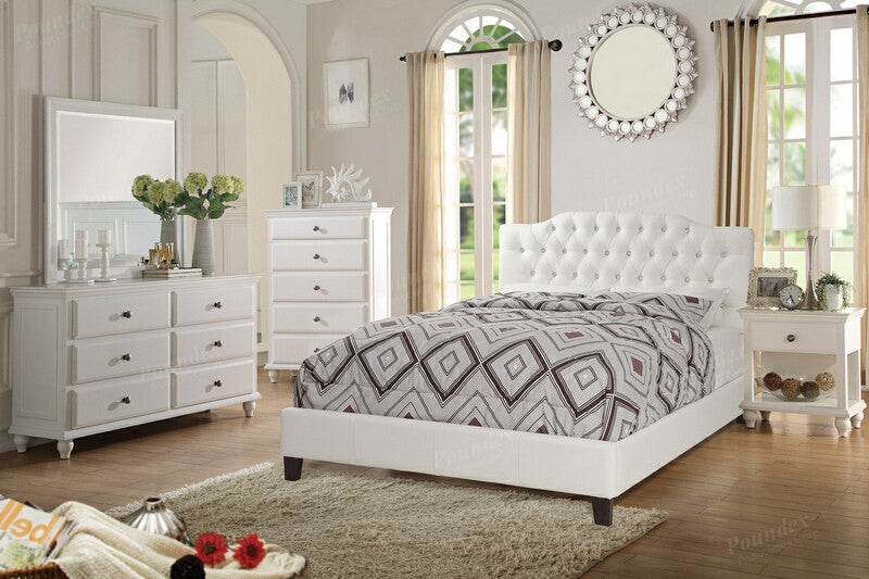 Poundex F9350Q-4PC 4 pc proctor white faux leather tufted white finish wood queen bedroom set