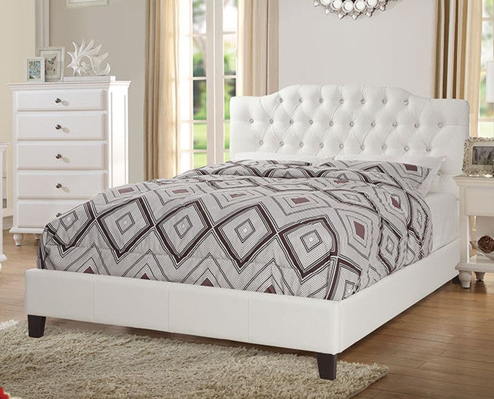 F9350Q A & J home studio norman white tufted faux leather queen bed set euro slat kit included