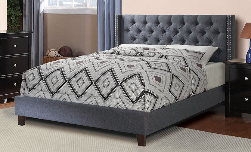 F9371Q A & J homes studio baku blue grey tufted polyfiber queen bed set euro slat kit included