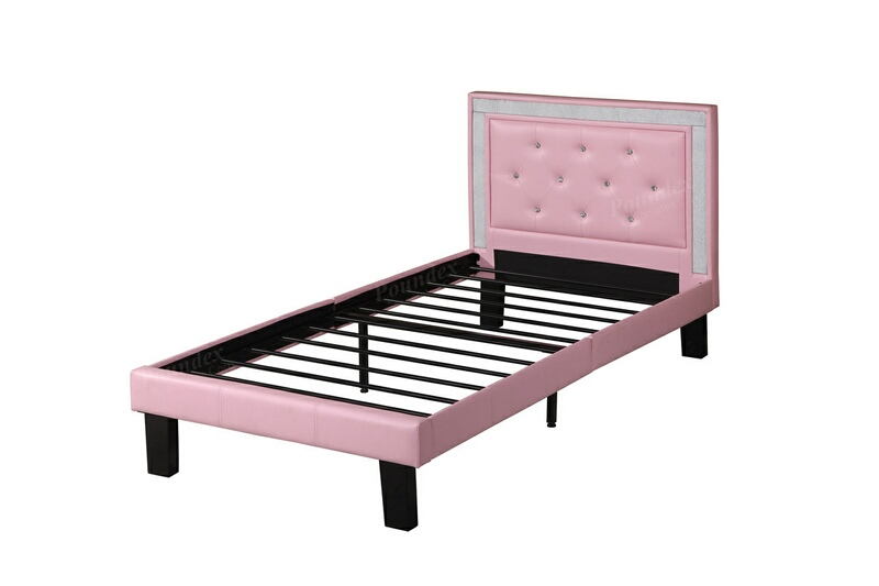 Poundex F9375T Bernadette pink faux leather headboard twin bed