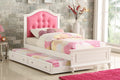 Poundex F9377 2 pc Harriett bee sargent white finish wood twin trundle bed pink tufted headboard
