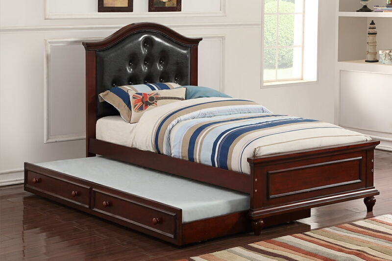 Poundex F9379 2 pc Harriett bee loveland espresso finish wood twin trundle bed black tufted headboard