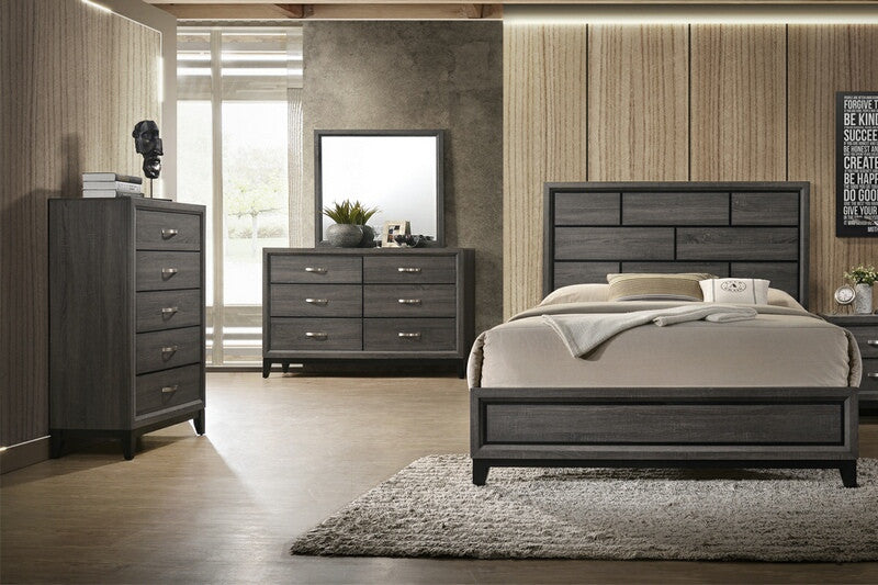 Poundex F9396Q 4 pc Janelle woodgrain grey finish wood queen bed set