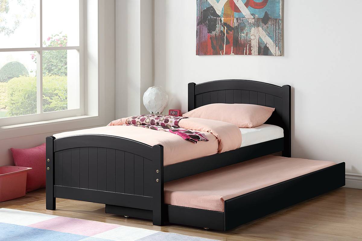 Poundex F9409 2 pc Trista black finish wood twin trundle bed