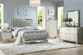 Poundex F9428Q 4 pc Marlinda II silver finish wood faux leather queen bed set mirrored accents