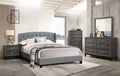Poundex F9439Q 4 pc Janelle woodgrain grey finish wood grey fabric tufted queen bed set