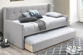 Poundex F9459 light grey fabric padded twin size day bed with pull out trundle AJ homes studio huntington