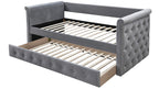 Poundex F9461 grey fabric padded twin size day bed with pull out trundle AJ homes studio huntington