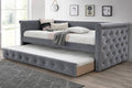 Poundex F9461 grey fabric padded twin size day bed with pull out trundle AJ homes studio huntington