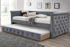Poundex F9461 grey fabric padded twin size day bed with pull out trundle AJ homes studio huntington