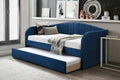 Poundex F9466 Navy blue velvet fabric padded twin size day bed with pull out trundle