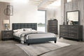 Poundex F9531Q-4PC 4 pc charcoal faux linen tufted grey wood grain finish queen bed set