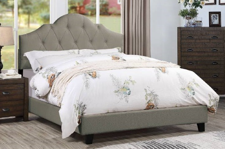 F9541Q grey tufted polyfiber fabric queen bed set euro slat kit included A & J homes studio baku