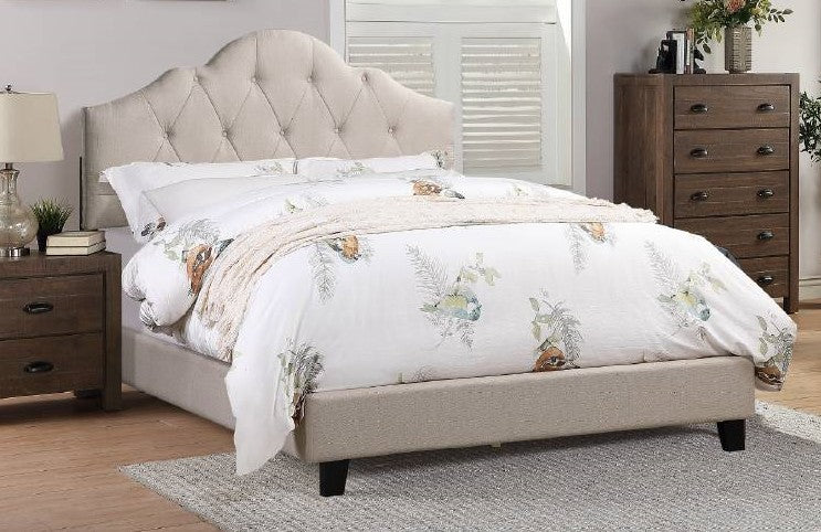 F9542Q A & J homes studio baku beige tufted polyfiber fabric queen bed set euro slat kit included