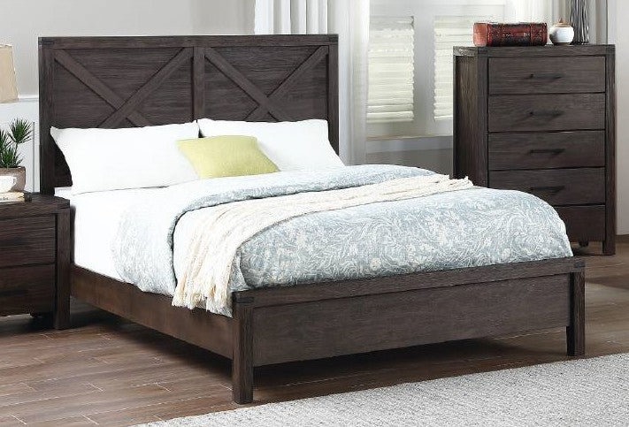 F9547Q antique grey distressed finish wood panel queen bed set Three posts georgette