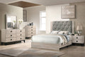 Poundex F9561Q-4PC Padded fabric headboard cream finish wood queen bed set Canora antoinette