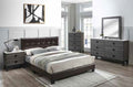 Poundex F9566Q 4 pc brown faux leather bed weathered grey finish wood queen bedroom set