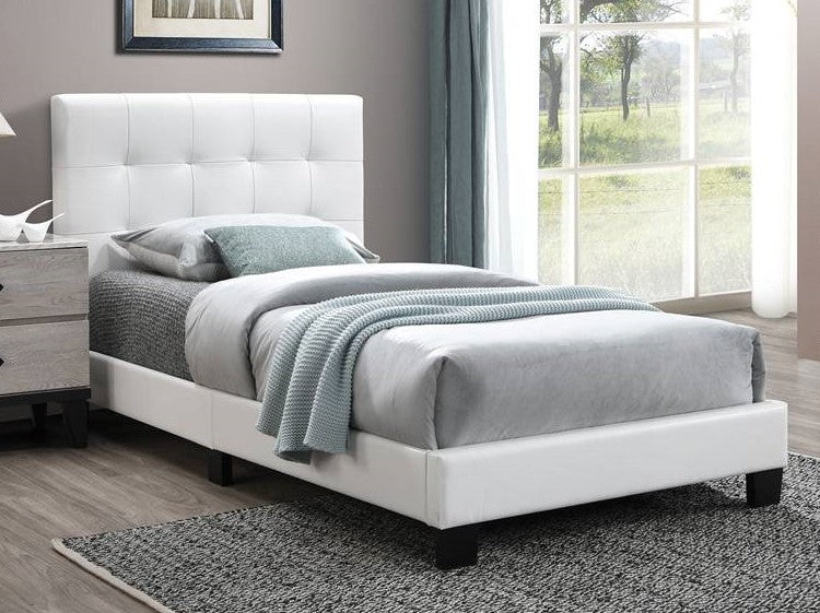 Poundex F9568T white faux leather tufted twin bed set euro slat kit included Orren ellis wesley