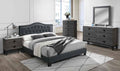 Poundex F9569Q 4 pc charcoal fabric tufted bed weathered light grey finish wood queen bedroom set