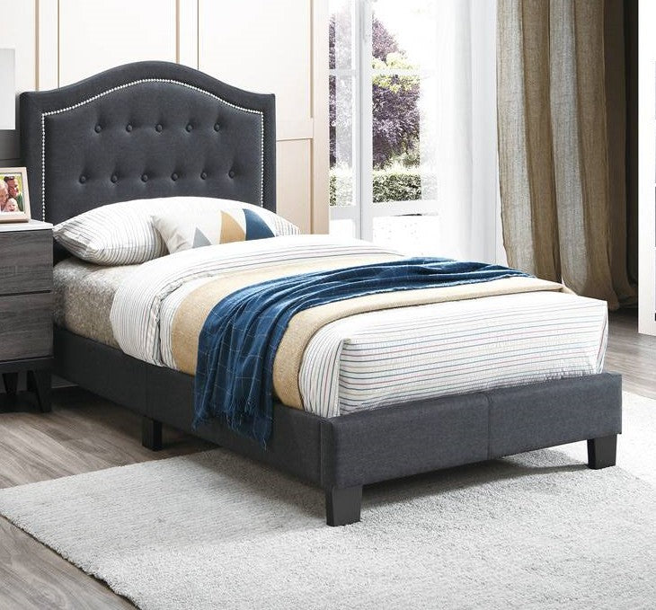 Poundex F9569T charcoal fabric tufted nail head trim twin bed set euro slat kit included Orren ellis wesley