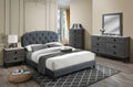 Poundex F9572Q 4 pc charcoal fabric tufted bed weathered light grey finish wood queen bedroom set