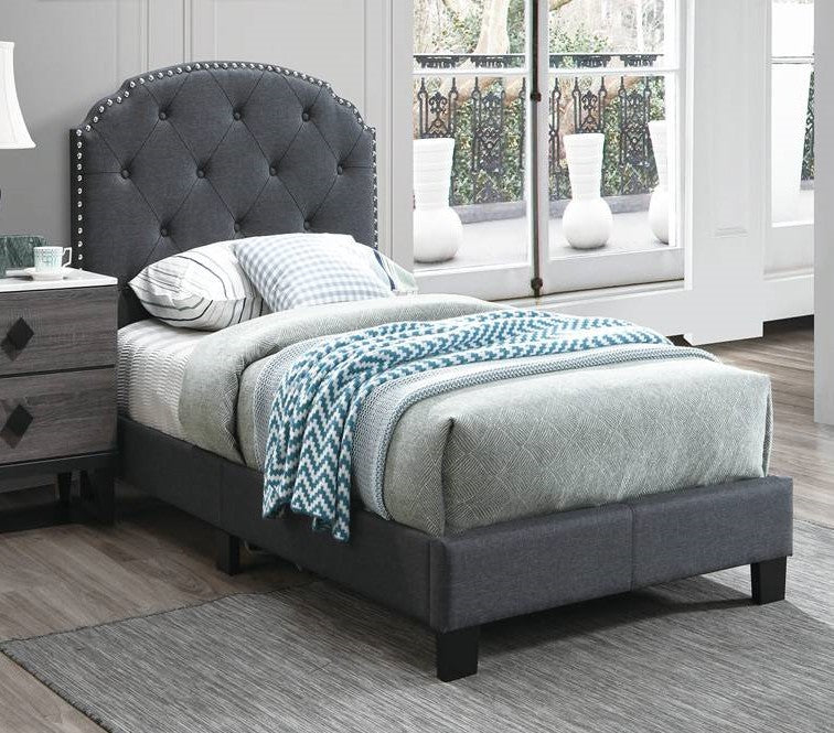 Poundex F9572T charcoal fabric tufted twin bed set euro slat kit included Orren ellis wesley