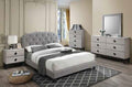 Poundex F9573Q 4 pc light grey fabric tufted bed weathered light grey finish wood queen bedroom set