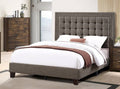 Poundex F9586Q brown polyfiber faux linen tufted queen bed set euro slat kit included