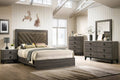 Poundex F9595Q-4PC Padded fabric headboard grey finish wood queen bed set Canora antoinette