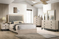 Poundex F9596Q-4PC Padded fabric headboard cream finish wood queen bed set Canora antoinette
