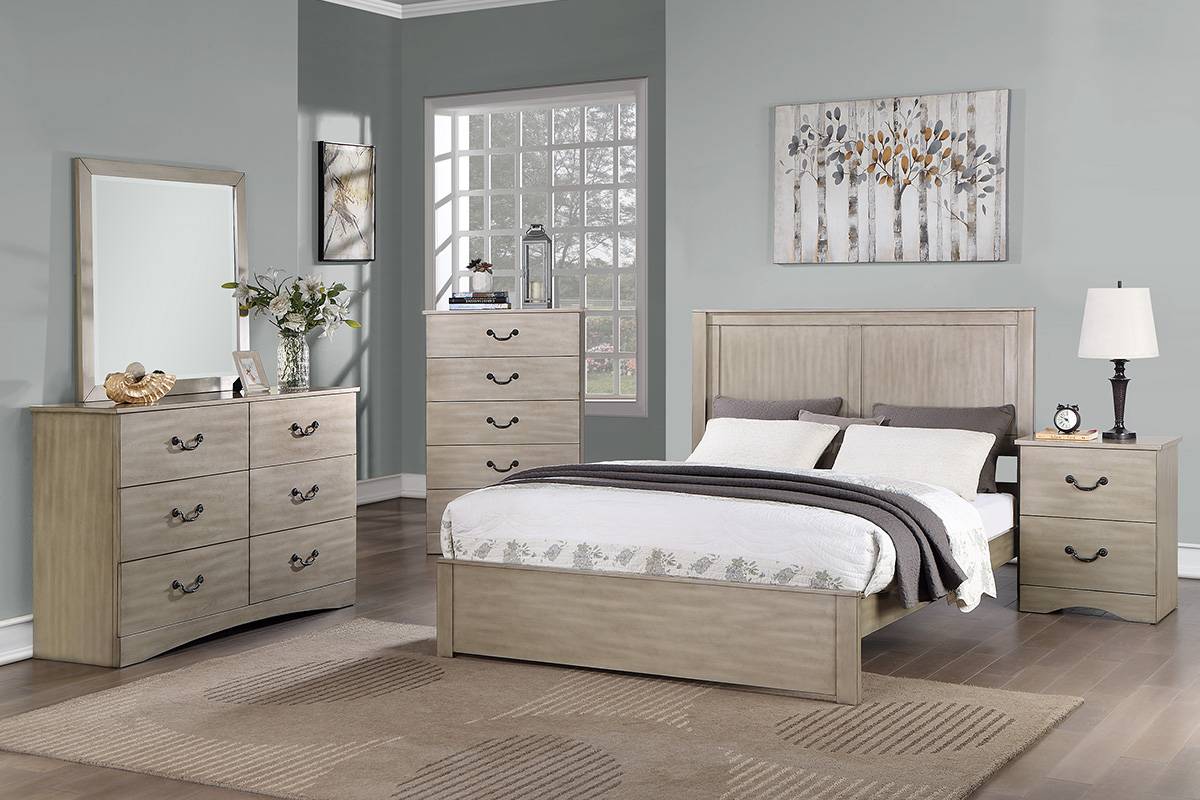 Poundex F9620Q-4PC Cream finish wood panel headboard queen bed set Canora antoinette
