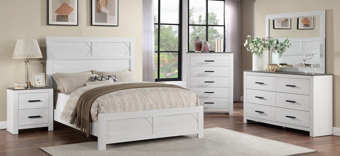 Poundex F9626Q-4PC 4 pc Washed white finish wood two tone country style queen bed set