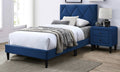 Poundex F9629T  Navy blue velvet fabric upholstered twin bed frame set Diamond pattern tufted headboard