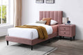 Poundex F9639T  Pink brushed linen fabric upholstered twin bed frame set vertical channels tufted headboard