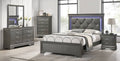 Poundex F9640Q-4PC 4 pc Grey textured finish wood gray faux leather LED lighting queen bed set