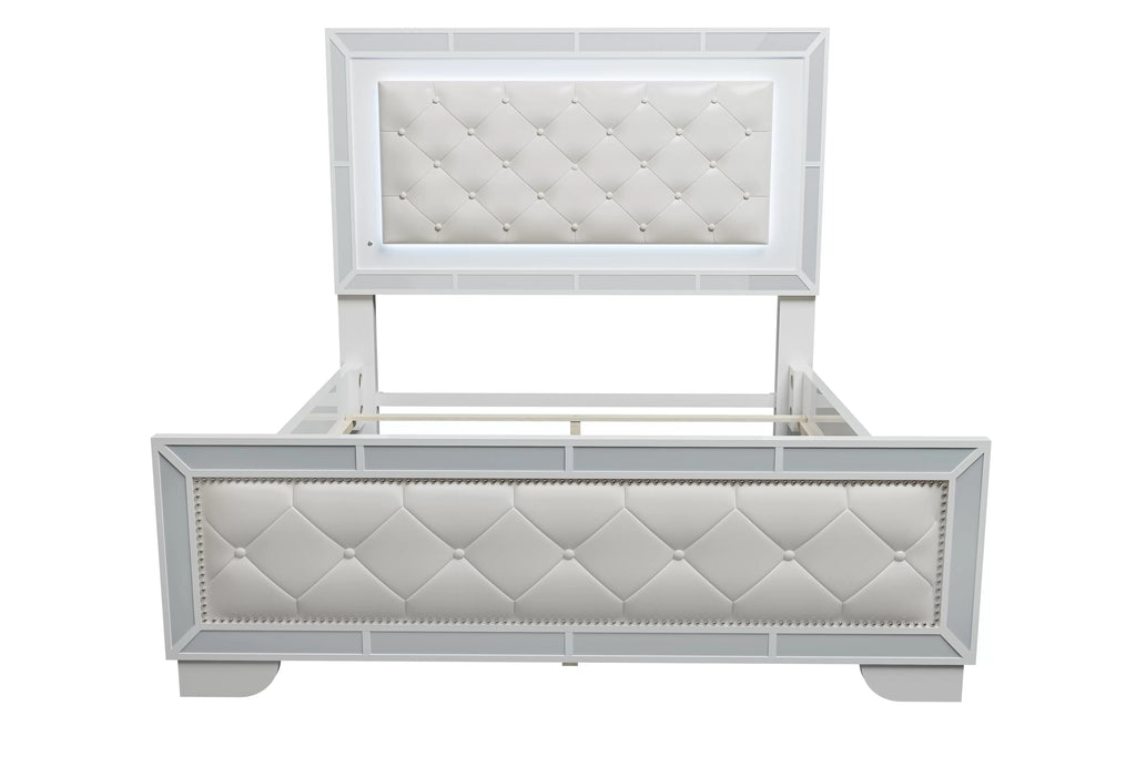 Cream Tufted Faux Leather LED Queen Bedroom Set – F9643Q-4PC