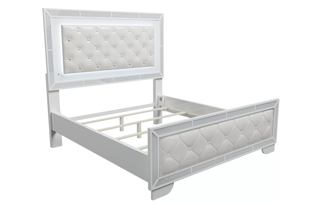 Cream Tufted Faux Leather LED Queen Bedroom Set – F9643Q-4PC
