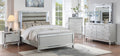 Poundex F9645Q-4PC 4 pc Silver textured finish wood silver tufted faux leather LED lighting queen bed set wireless charging