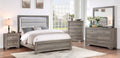 Poundex F9646Q-4PC 4 pc Greyish brown weathered finish wood light brown burlap fabric queen bed set