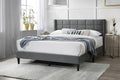 Poundex F9651Q Vivian light grey brushed linen fabric queen size bed with art deco style accents
