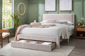 Poundex F9659Q Jasmine light pink corduroy fabric queen size bed with modern style and footboard storage drawer