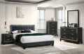 Poundex F9660Q-4PC 4 pc Charcoal wool fabric design tufted and padded queen bedroom set LED lighting accents