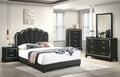 Poundex F9662Q-4PC 4 pc Charcoal wool fabric scalloped design tufted and padded queen bedroom set LED lighting accents
