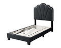 Poundex F9662T Starlight charcoal wool fabric twin size bed with scalloped modern headboard design LED accent lighting
