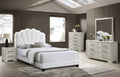 Poundex F9663Q-4PC 4 pc White wool fabric design tufted scalloped design padded queen bedroom set LED lighting accents