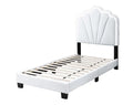 Poundex F9663T Starlight white wool fabric twin size bed with scalloped modern headboard design LED accent lighting