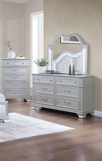 Poundex F9670Q-4PC 4 pc Light grey finish wood fabric padded headboard LED lighting queen bed set