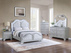 Poundex F9670Q-4PC 4 pc Light grey finish wood fabric padded headboard LED lighting queen bed set